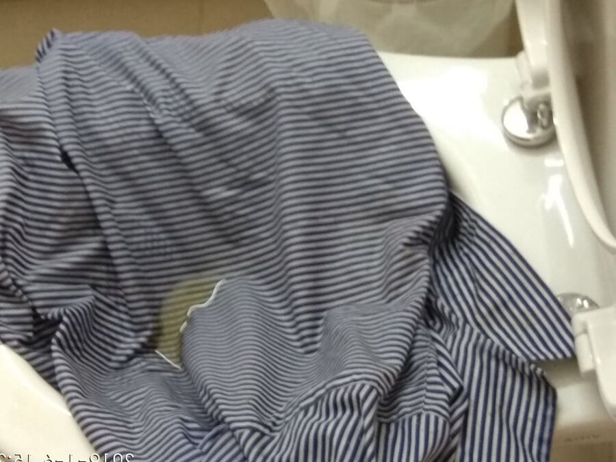 blue striped blouse pissing