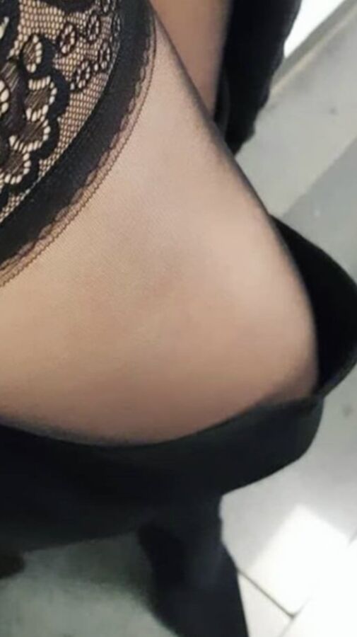 My new black boots and lace top hold ups