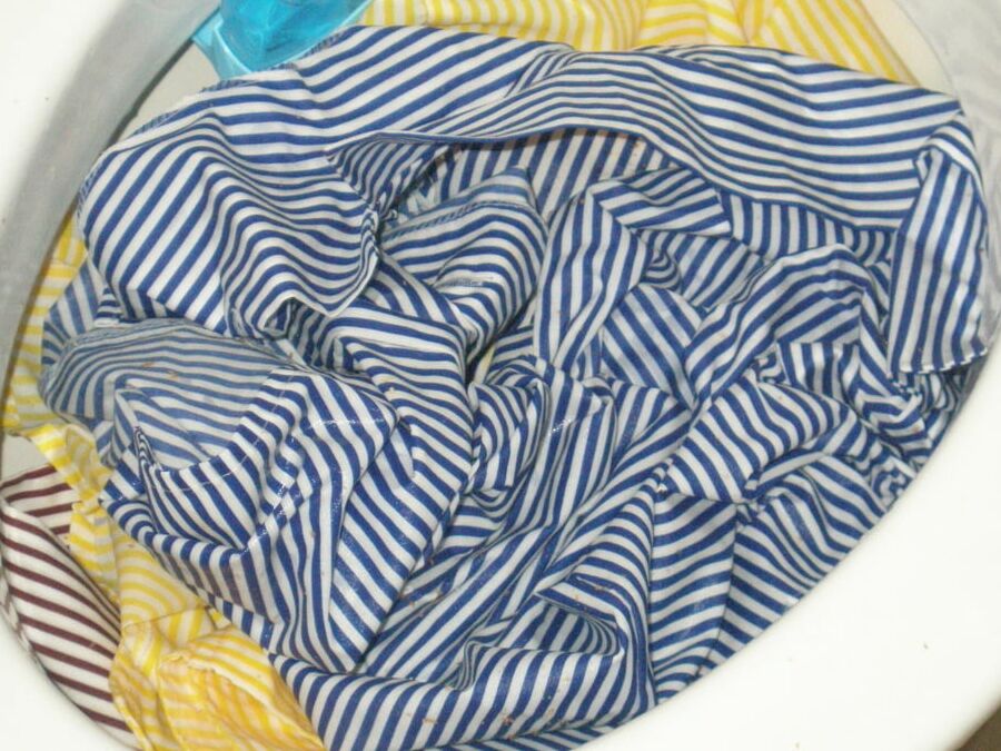 blue striped blouse pissing