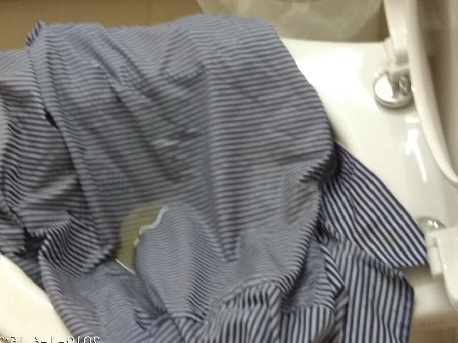 blue striped blouse pissing