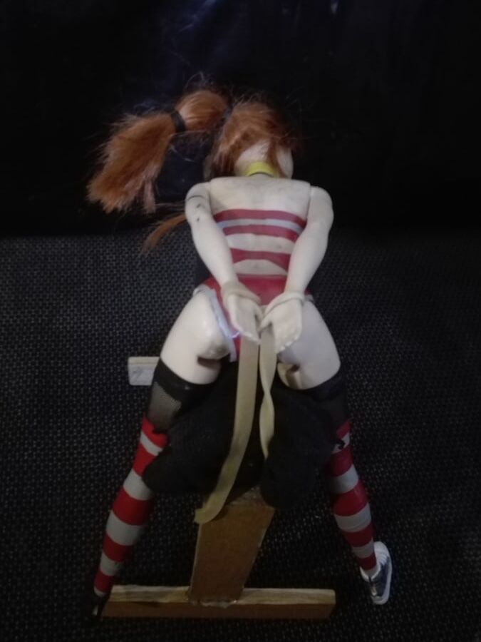 Barbie Doll bondage hard on BDSM pillory