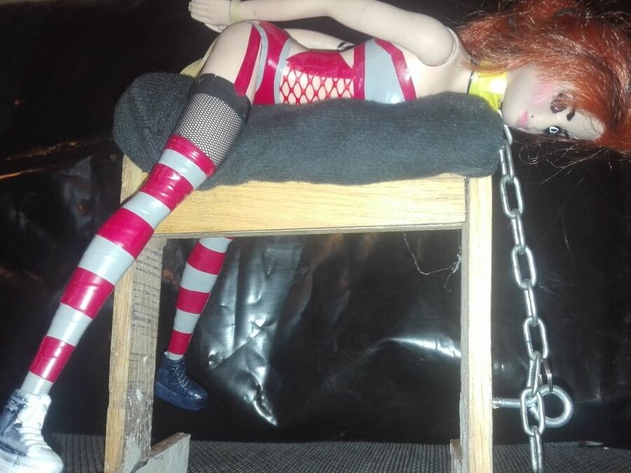 Barbie Doll bondage hard on BDSM pillory