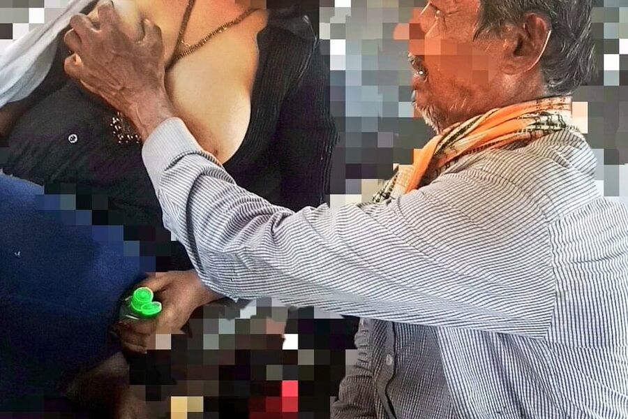Big boobs flash to begger in public Street