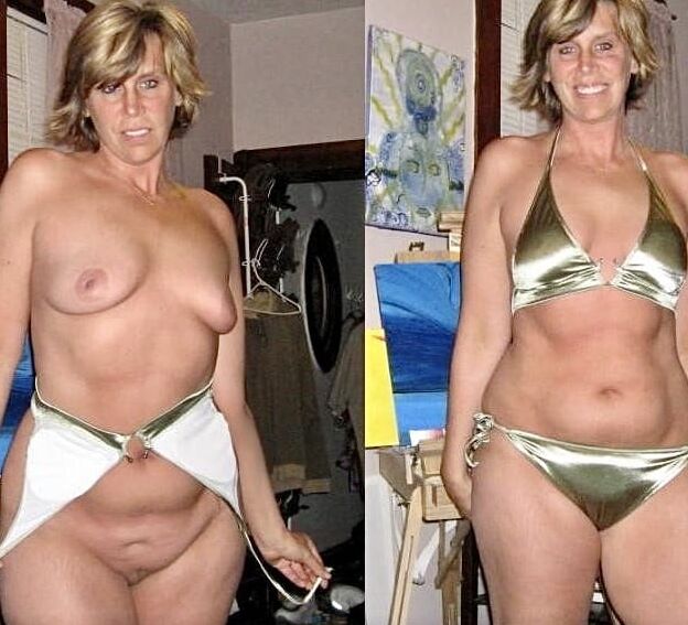 Thick And Sexy BBW MILF Models Gold Bikini At Home