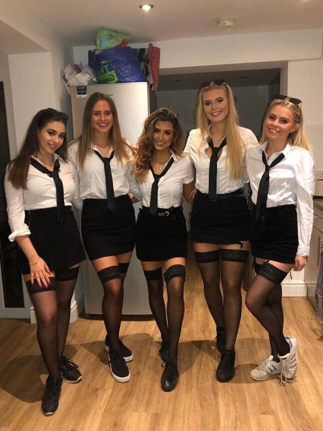 Dressed as schoolgirls