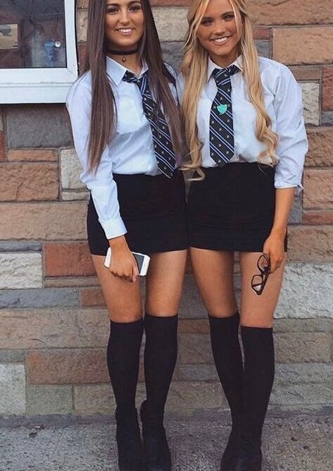 Dressed as schoolgirls