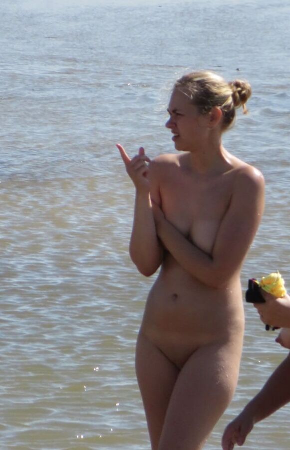 Embarrassed Nudist Slut on the Beach with Mom CFNF OON