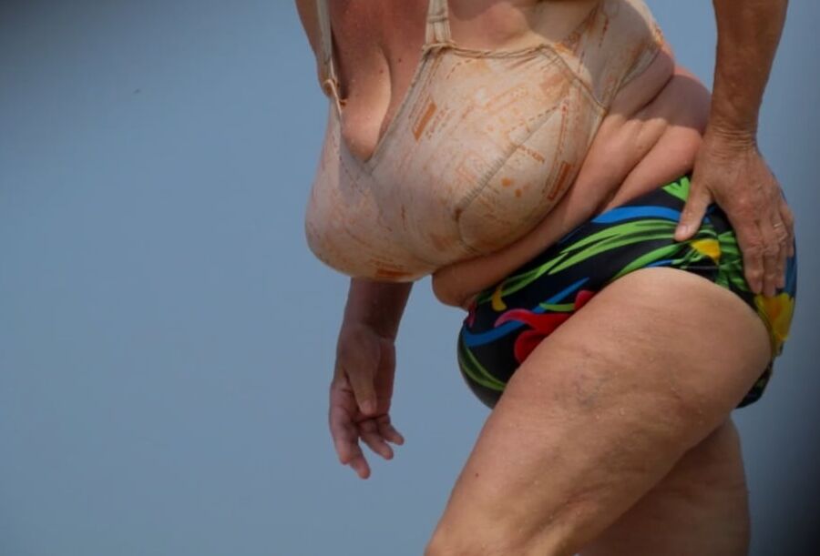 Granny big boobs beach