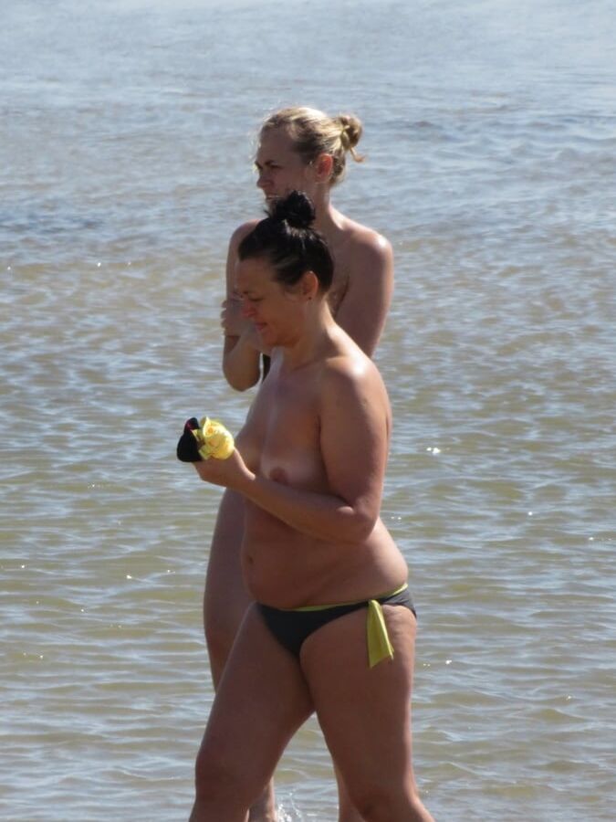 Embarrassed Nudist Slut on the Beach with Mom CFNF OON