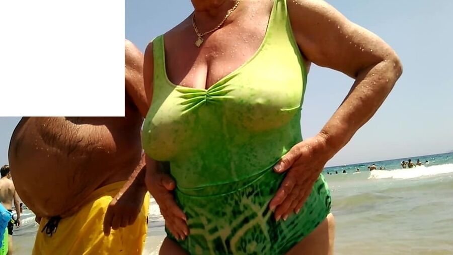 Granny big boobs beach