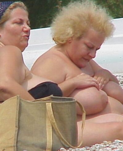 Granny big boobs beach