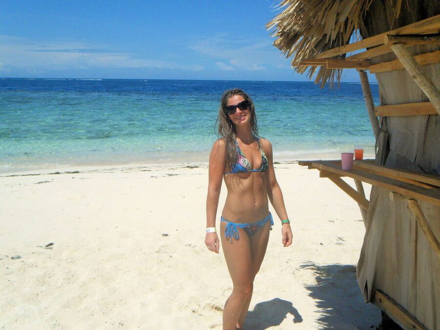 Sarah Takes On Tiny Blue String Bikini