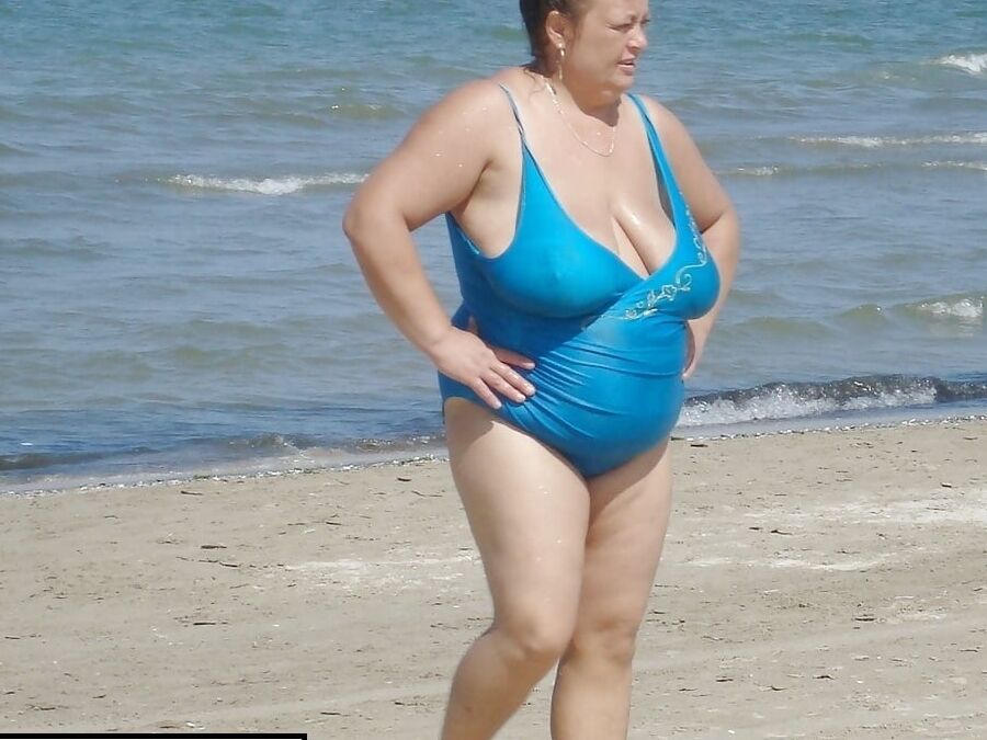Granny big boobs beach