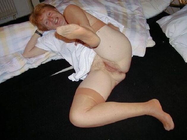 Old whore in brown stockings for your pleasure