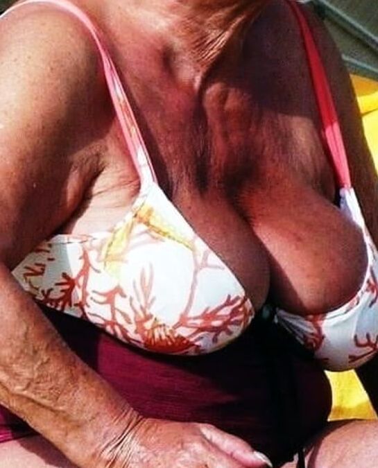 Granny big boobs beach