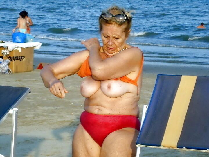 Granny big boobs beach