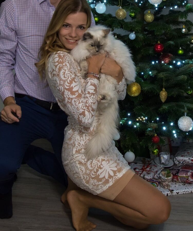 Skinny Russian Wife at Home in Tan Pantyhose