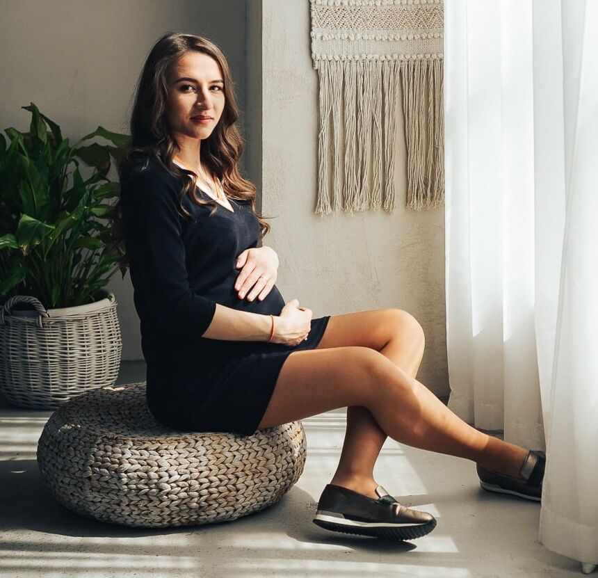 Pregnant Russian Bitch in Tan Pantyhose