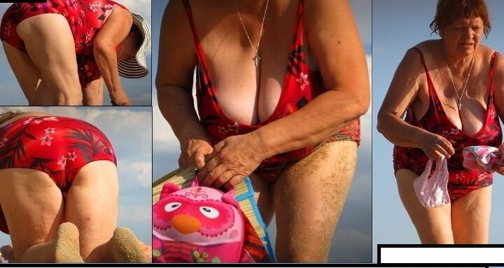 Granny big boobs beach