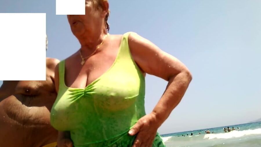 Granny big boobs beach