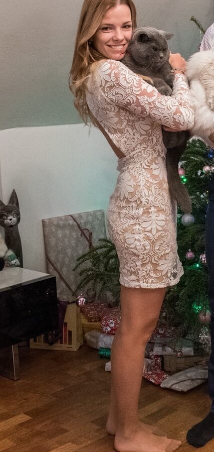 Skinny Russian Wife at Home in Tan Pantyhose
