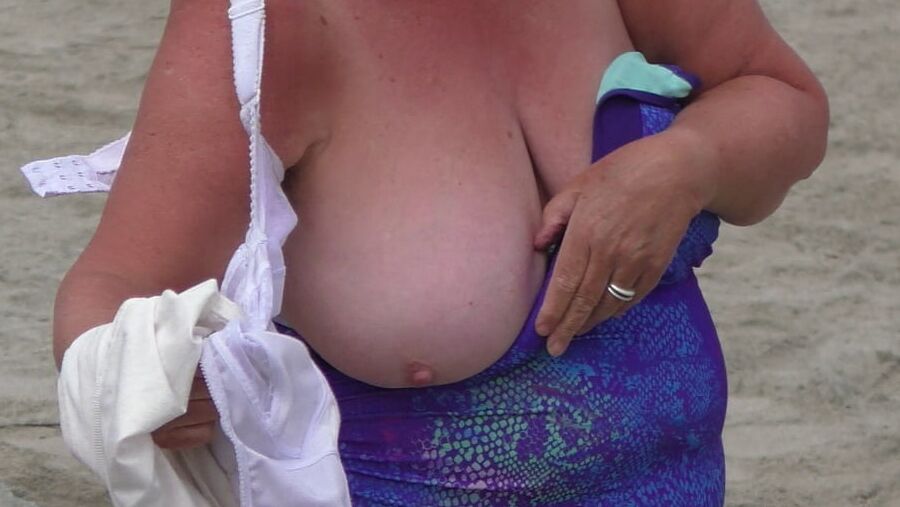 Granny big boobs beach