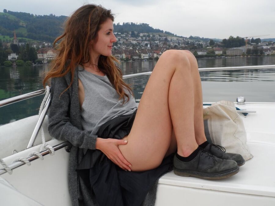 Poor brunette has no panties