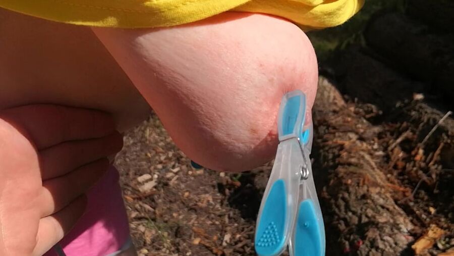 Clamps an slapping tits in public place