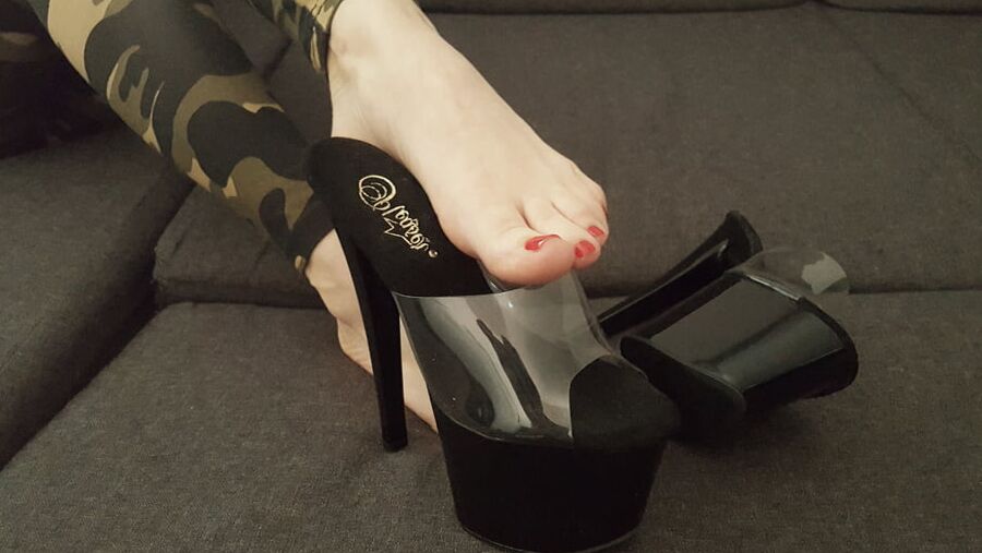 Platform Mules Heels &amp; camo leggings (fuck me shoes)