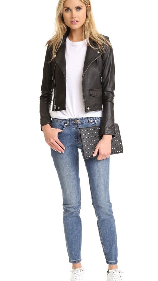 Leather milf mature jacket
