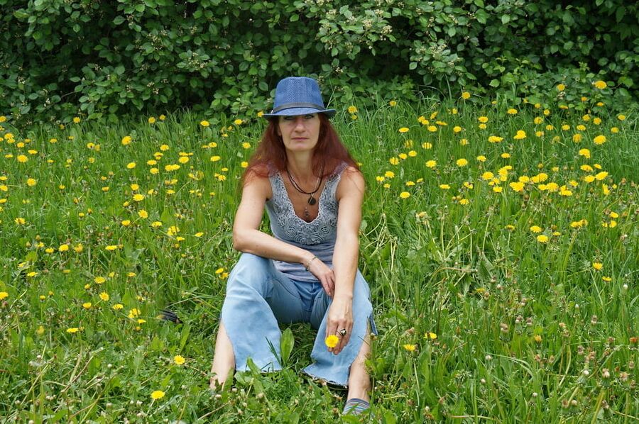 Yellow Flowers and Cat