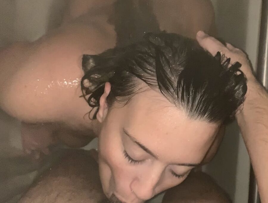 Sucking my mans dick in the shower