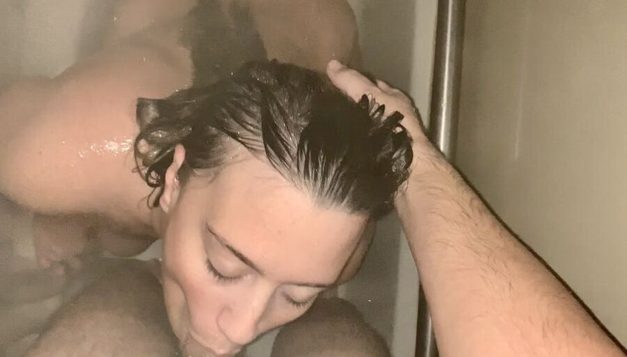 Sucking my mans dick in the shower