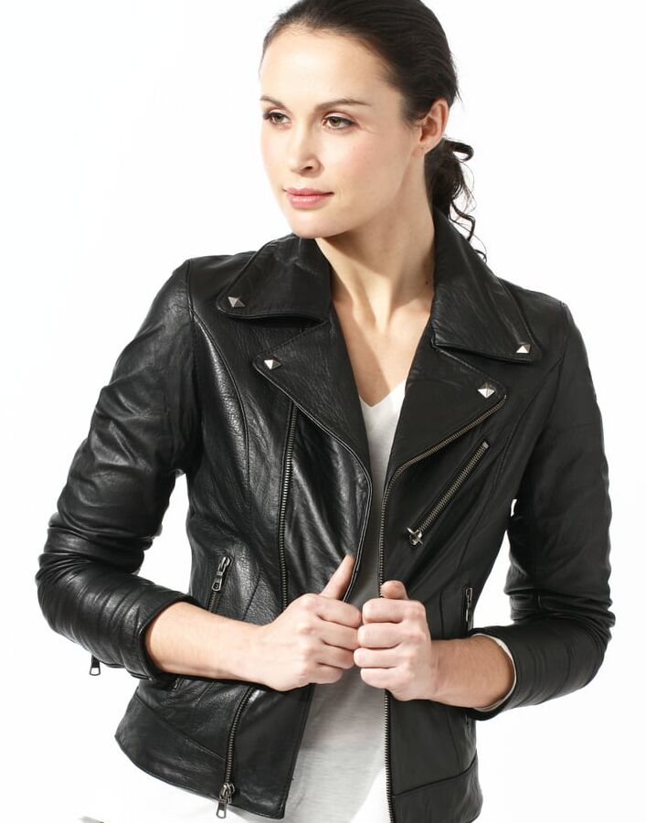 Leather milf mature jacket