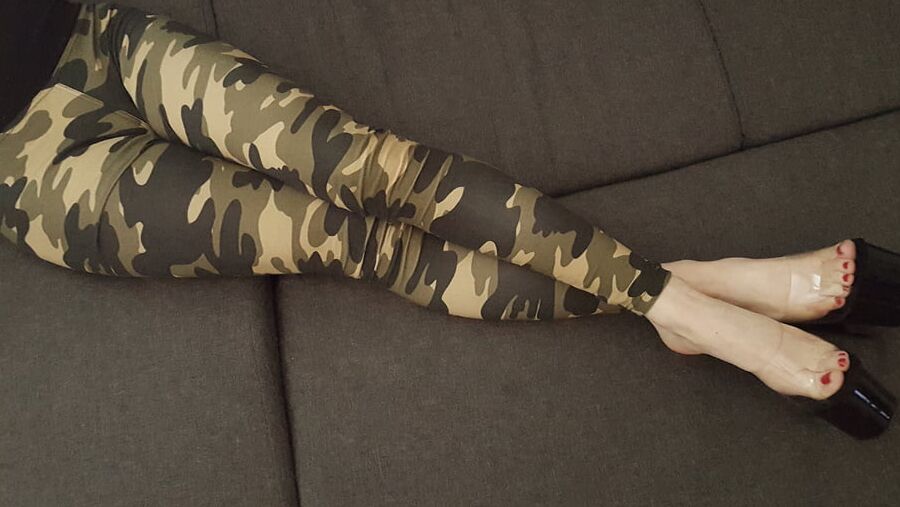 Platform Mules Heels &amp; camo leggings (fuck me shoes)