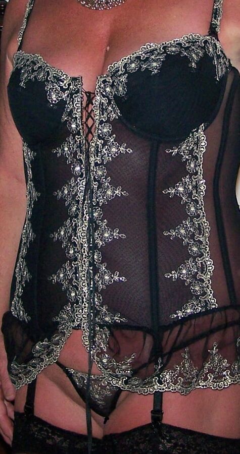 Black bustier with gold trim