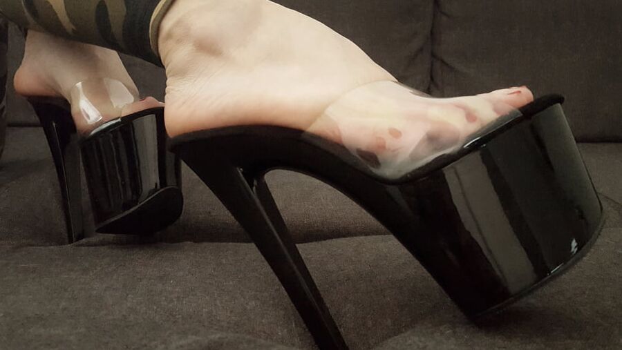 Platform Mules Heels &amp; camo leggings (fuck me shoes)