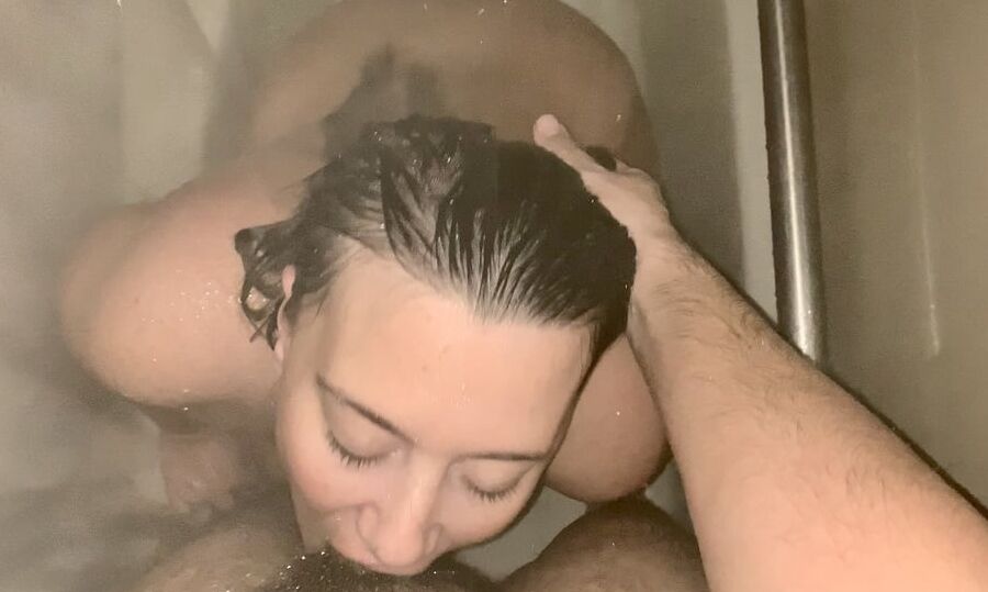 Sucking my mans dick in the shower