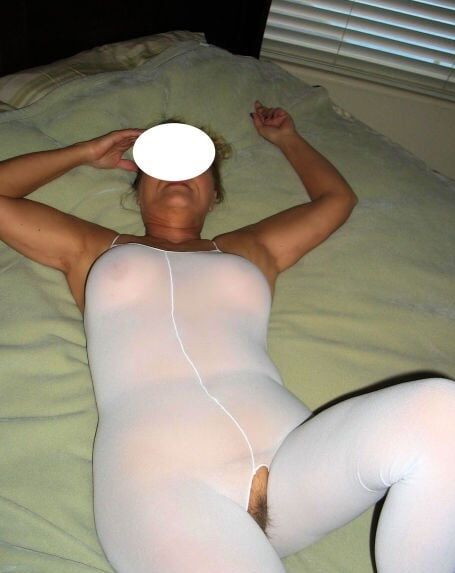 Amateur and matures in white bodystocking