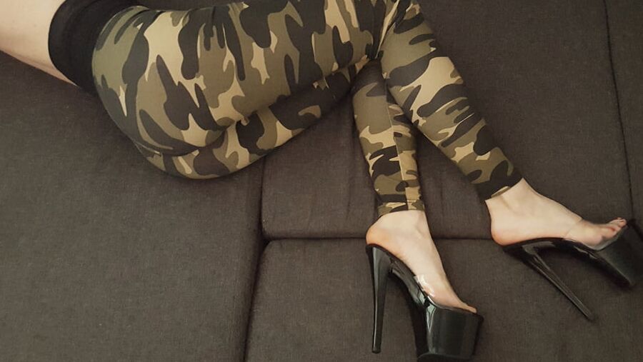 Platform Mules Heels &amp; camo leggings (fuck me shoes)