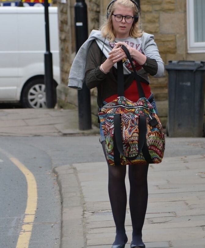Street Pantyhose - Nerdy Brit Chubster
