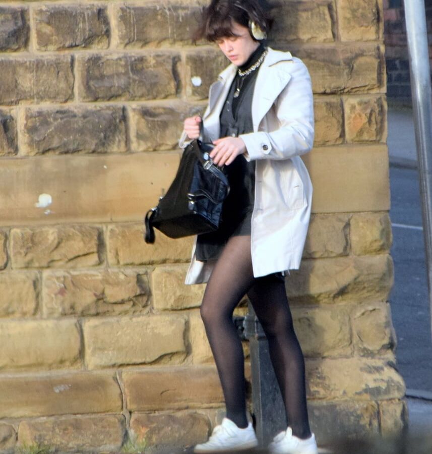 Street Pantyhose - Brit Slut in Black PH &amp; White Sneakers