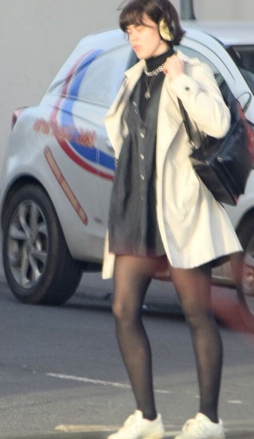 Street Pantyhose - Brit Slut in Black PH &amp; White Sneakers