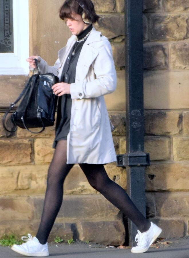 Street Pantyhose - Brit Slut in Black PH &amp; White Sneakers