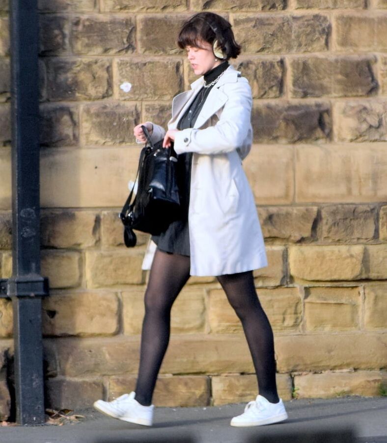 Street Pantyhose - Brit Slut in Black PH &amp; White Sneakers