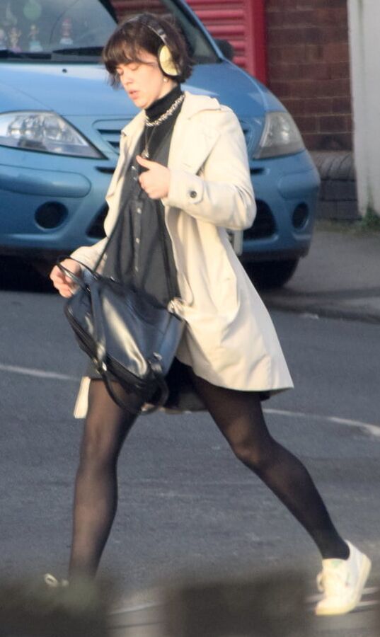 Street Pantyhose - Brit Slut in Black PH &amp; White Sneakers