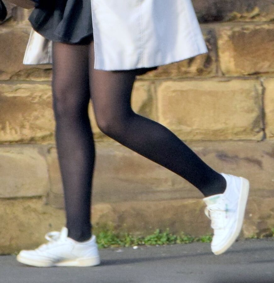 Street Pantyhose - Brit Slut in Black PH &amp; White Sneakers