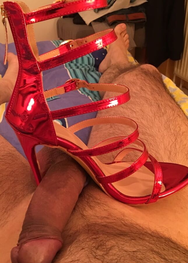 my cock under the heels of my wife&;s high heels