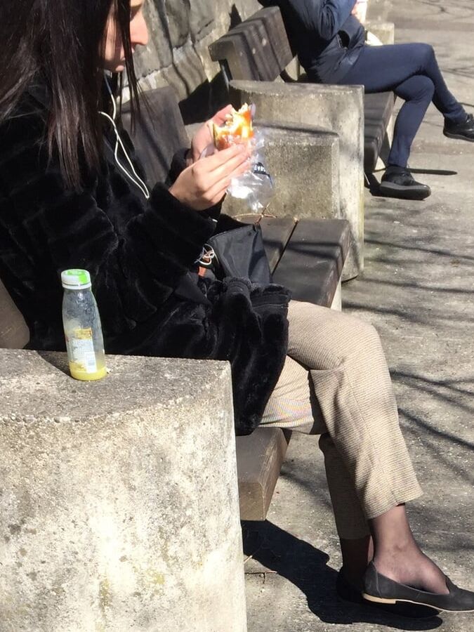 Girl showing some parts of her nice black hosed legs &amp; feet
