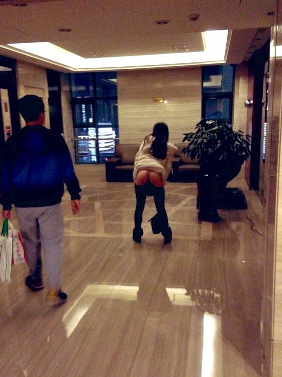 Chinese girl flashing in public
